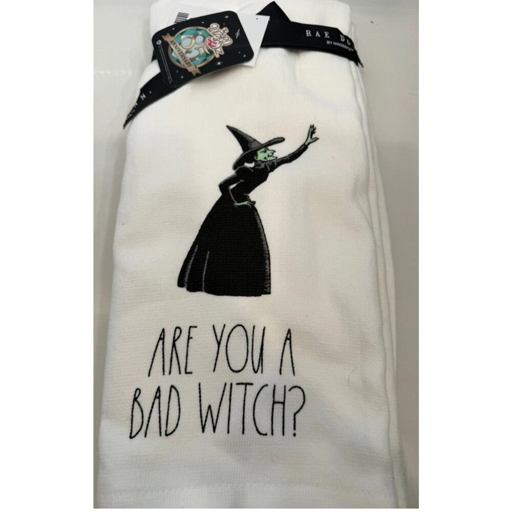 Rae Dunn Halloween Witch Towels Set of 2 Good Witch Bad Witch Kitchen Decor NEW